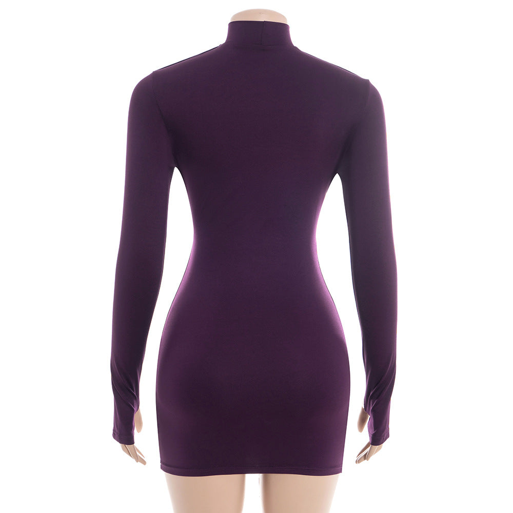 Gloves long sleeve hollow out crewneck mini dress  | Festival Outfits Women