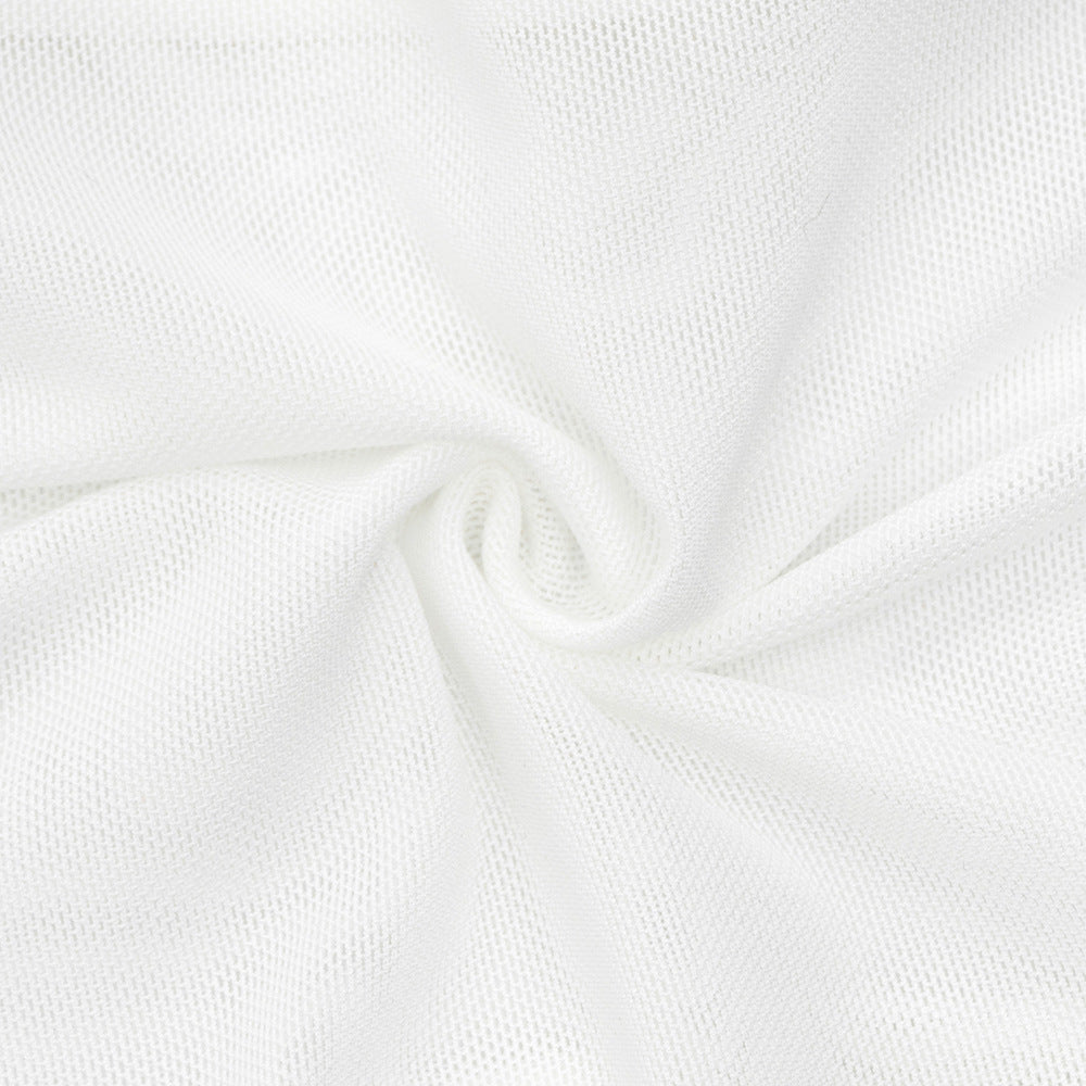 High neck button long sleeve mesh ruched mini dress  | Festival Outfits Women