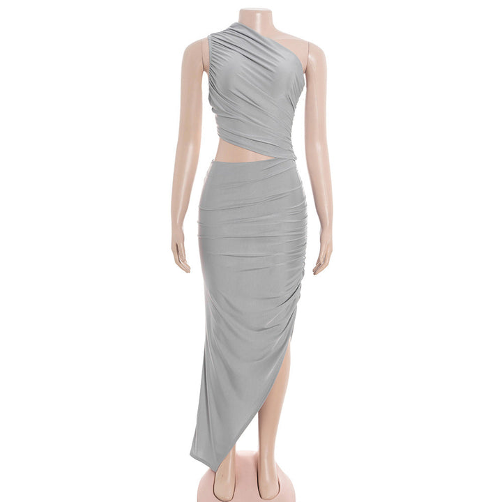 Irregular one shoulder ruched hollow out midi dress  | Festival Outfits Women