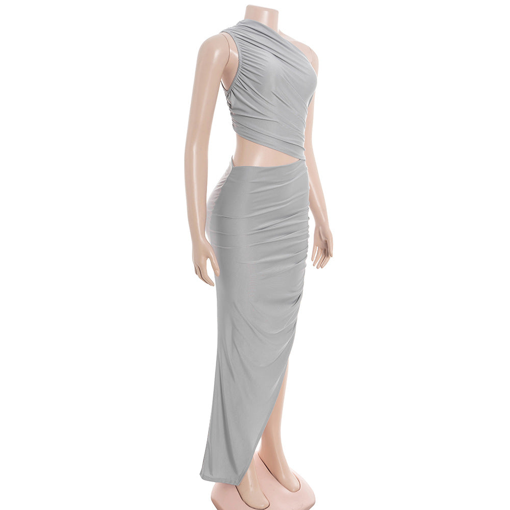 Irregular one shoulder ruched hollow out midi dress  | Festival Outfits Women