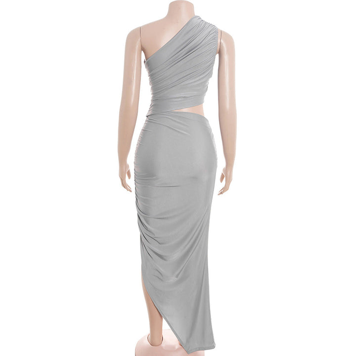 Irregular one shoulder ruched hollow out midi dress  | Festival Outfits Women