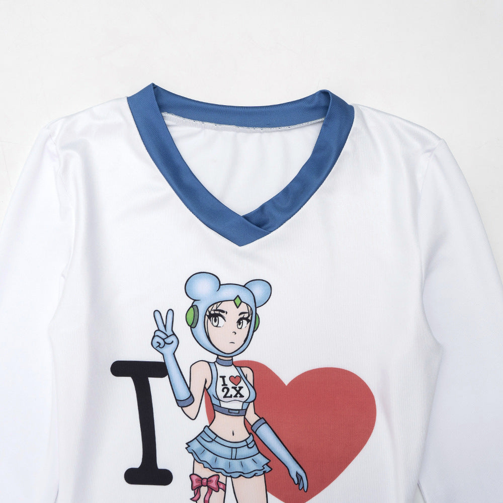 Long sleeve characters print contrast mini dress  | Festival Outfits Women