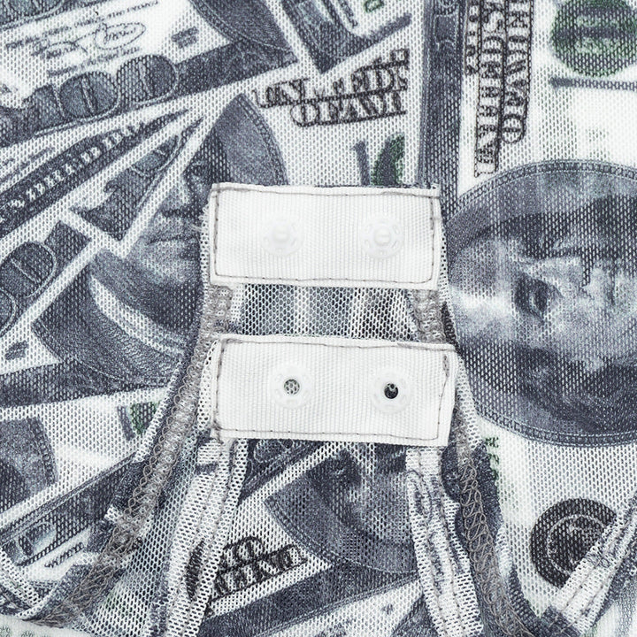 Sheer mesh US dollar print long sleeve bodysuit  | Festival Outfits Women