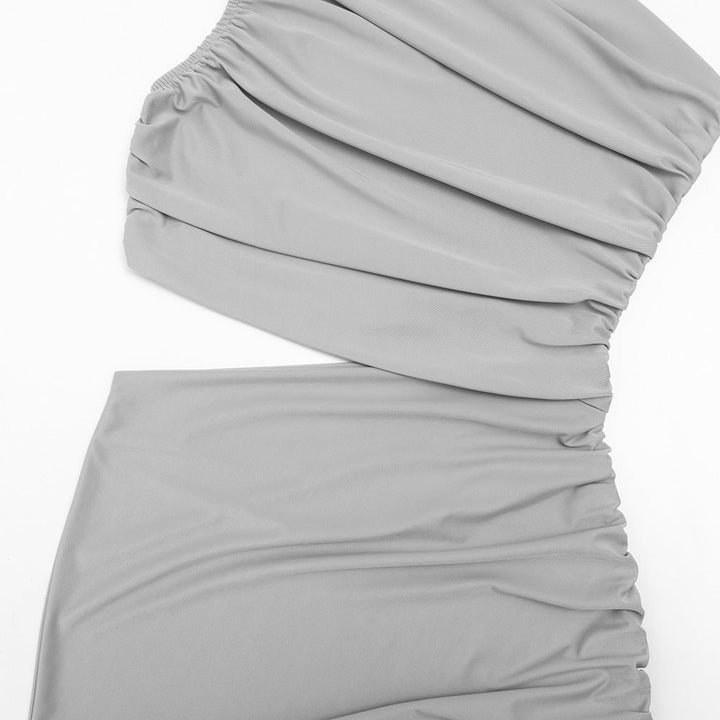 Irregular one shoulder ruched hollow out midi dress  | Festival Outfits Women