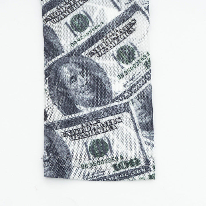 Sheer mesh US dollar print long sleeve bodysuit  | Festival Outfits Women