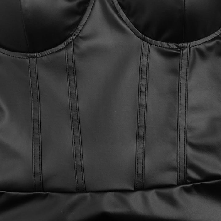 Pleated PU leather v neck backless cami mini dress  | Festival Outfits Women