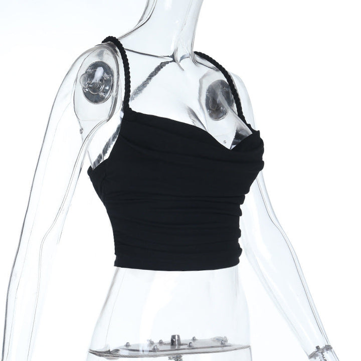 Cross back ruched cowl neck solid cami top  | Festival Outfits Women