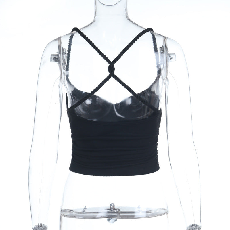 Cross back ruched cowl neck solid cami top  | Festival Outfits Women