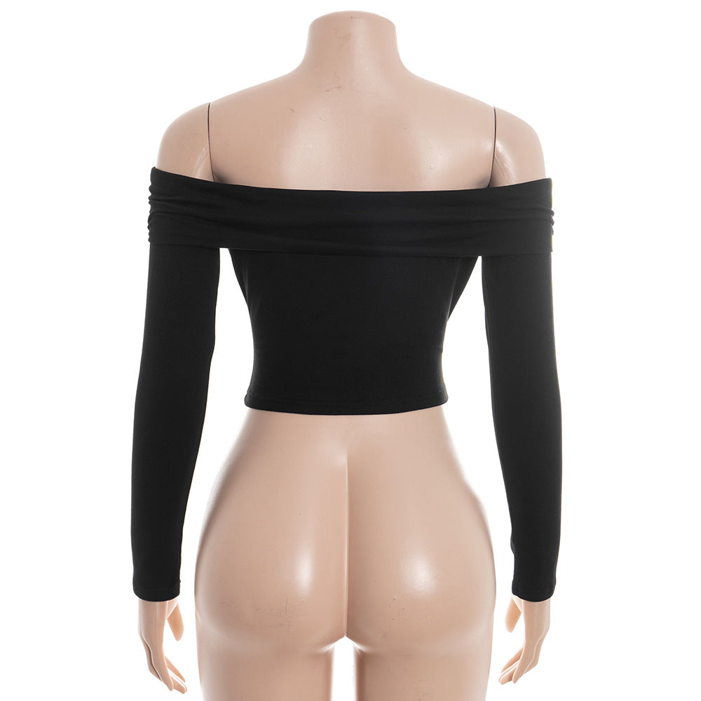 Off shoulder long sleeve hollow out solid top  | Festival Outfits Women