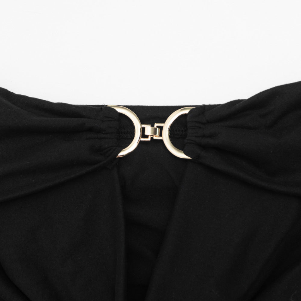 Off shoulder long sleeve hollow out solid top  | Festival Outfits Women