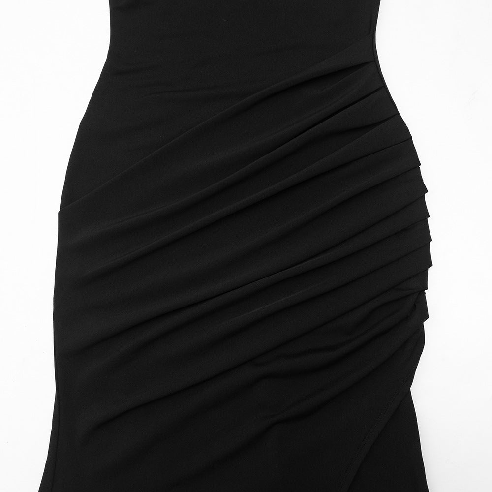 One shoulder ruched slit solid irregular maxi dress  | Festival Outfits Women