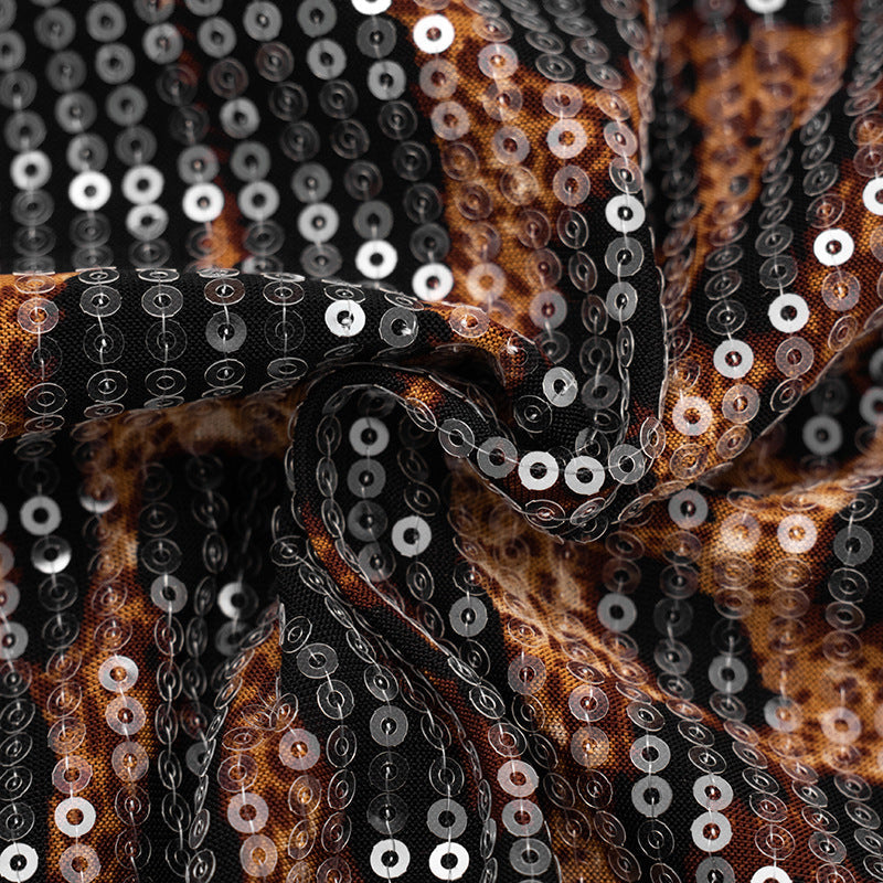 Leopard print glitter crewneck long sleeve pant set  | Festival Outfits Women