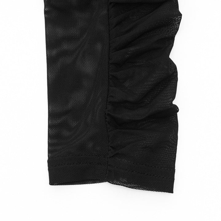 Crewneck button long sleeve ruched mesh top  | Festival Outfits Women