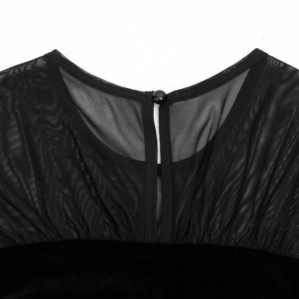 Crewneck button long sleeve ruched mesh top  | Festival Outfits Women