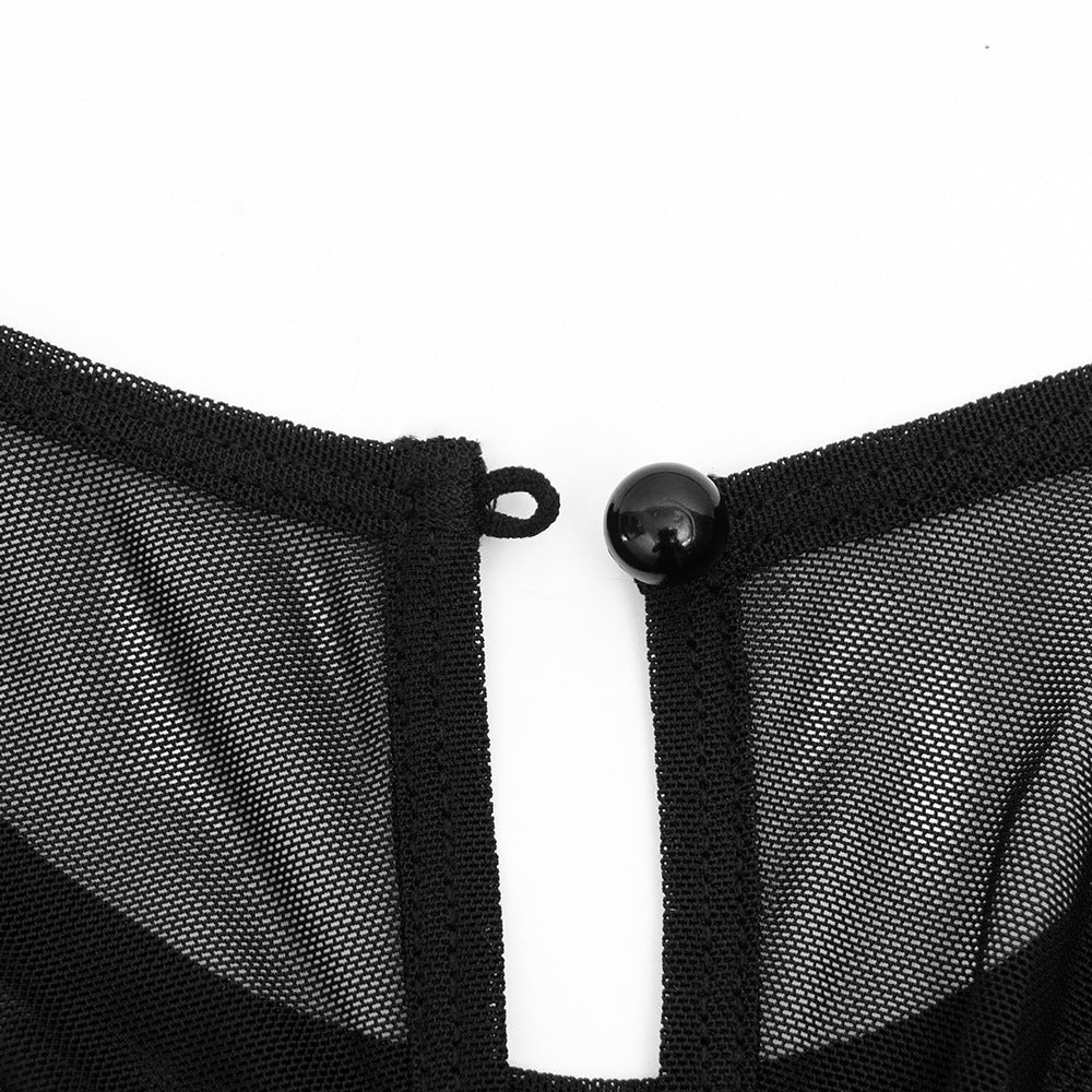 Crewneck button long sleeve ruched mesh top  | Festival Outfits Women