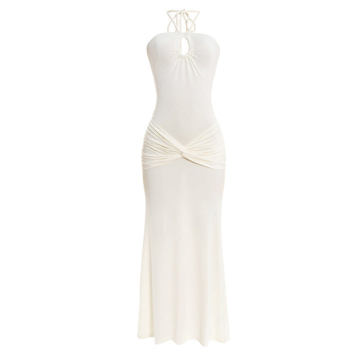 Hollow out halter self tie ruched maxi dress  | Festival Outfits Women