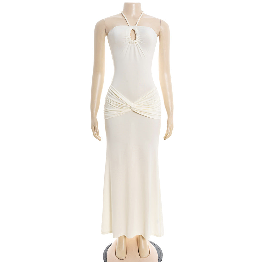 Hollow out halter self tie ruched maxi dress  | Festival Outfits Women