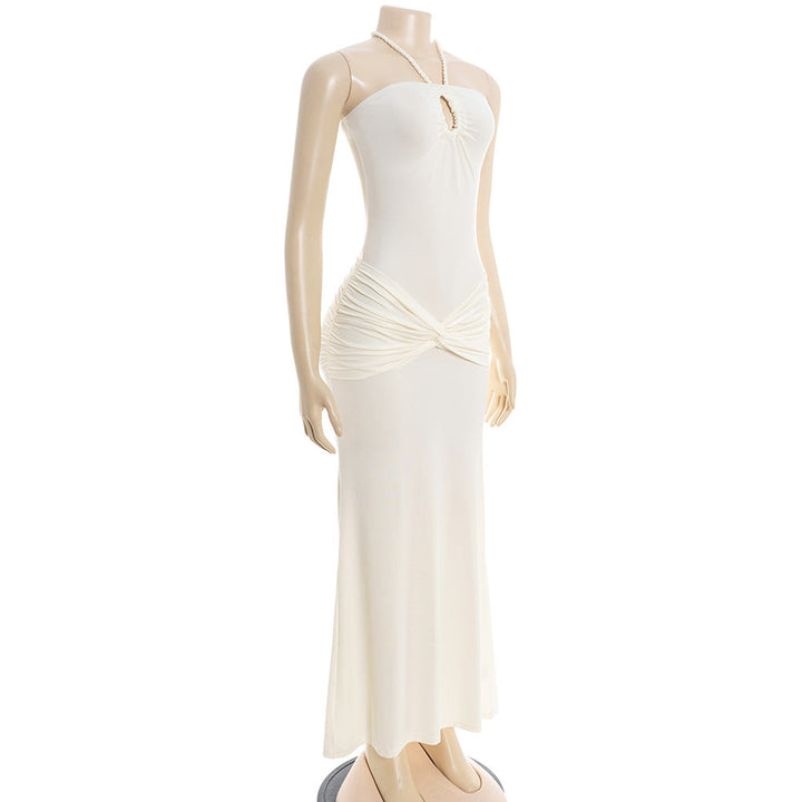 Hollow out halter self tie ruched maxi dress  | Festival Outfits Women