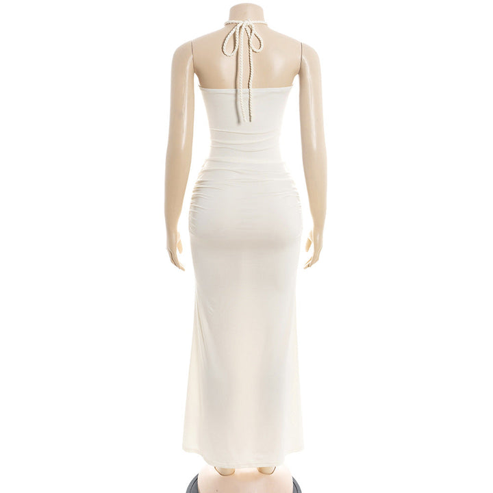 Hollow out halter self tie ruched maxi dress  | Festival Outfits Women