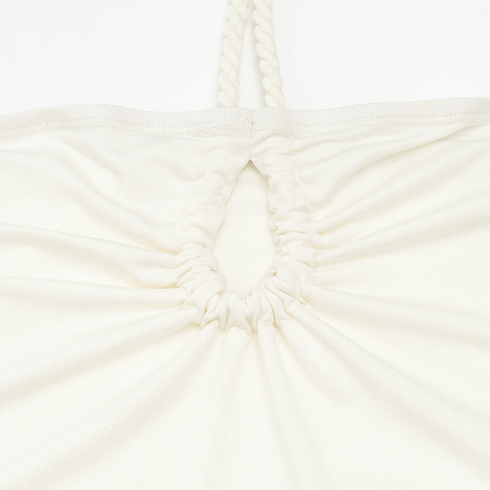 Hollow out halter self tie ruched maxi dress  | Festival Outfits Women