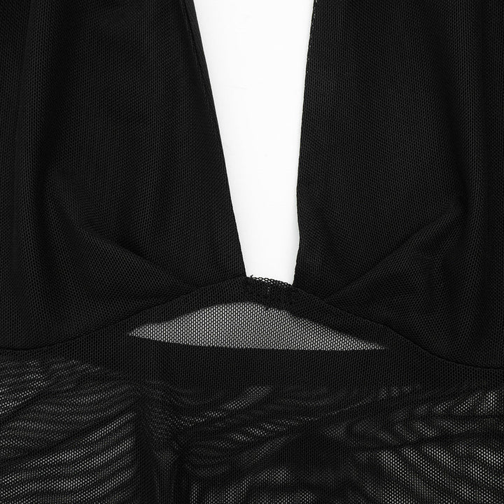 Halter self tie mesh ruched v neck maxi dress  | Festival Outfits Women