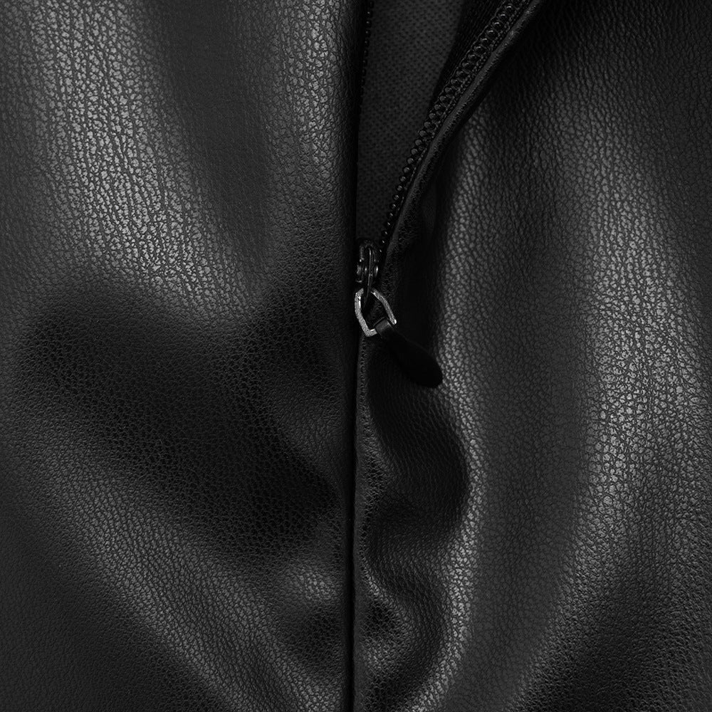 Ruched PU leather crewneck zip-up midi dress  | Festival Outfits Women