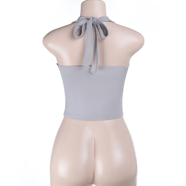 Lace hem self tie halter corset backless top