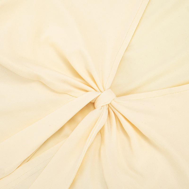 Short sleeve v neck self tie solid crop top