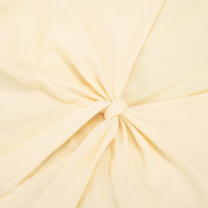 Short sleeve v neck self tie solid crop top