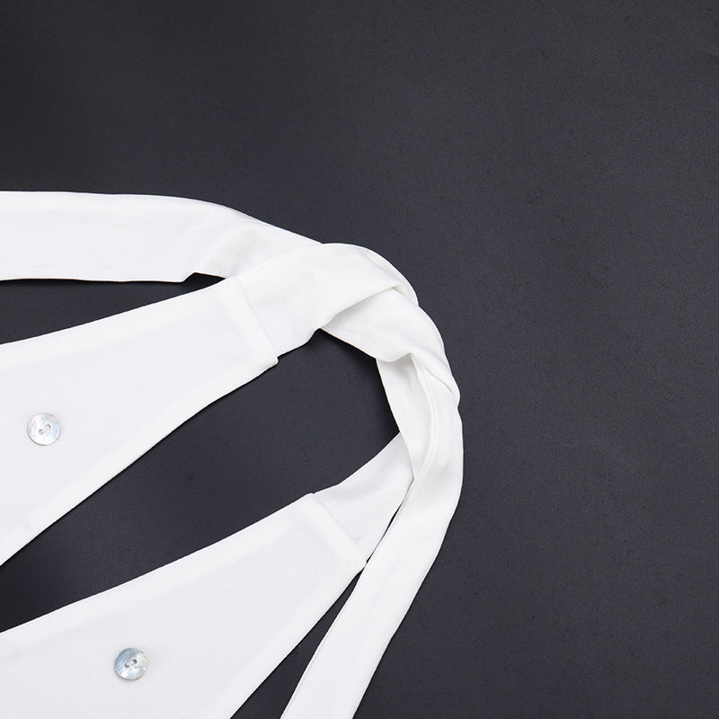 Self tie halter button applique backless top