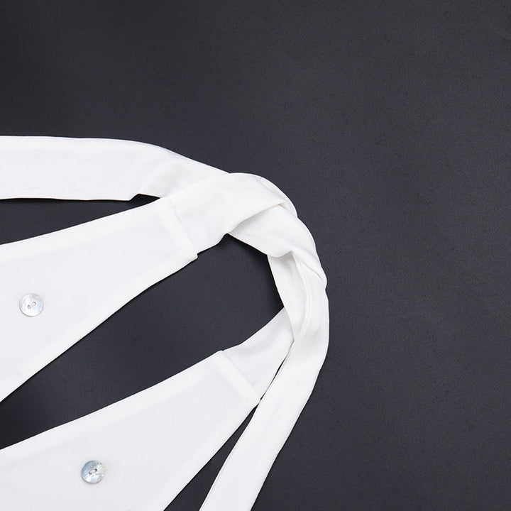 Self tie halter button applique backless top