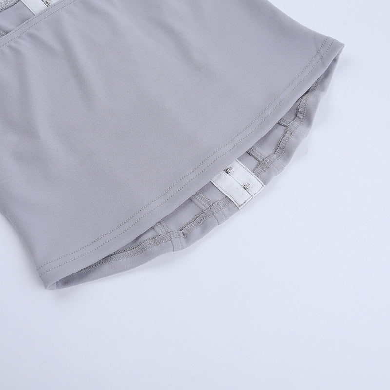 Lace hem self tie halter corset backless top