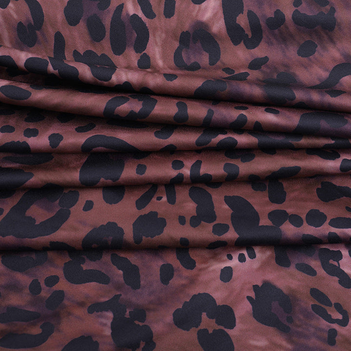 Leopard print ruched halter self tie v neck maxi dress