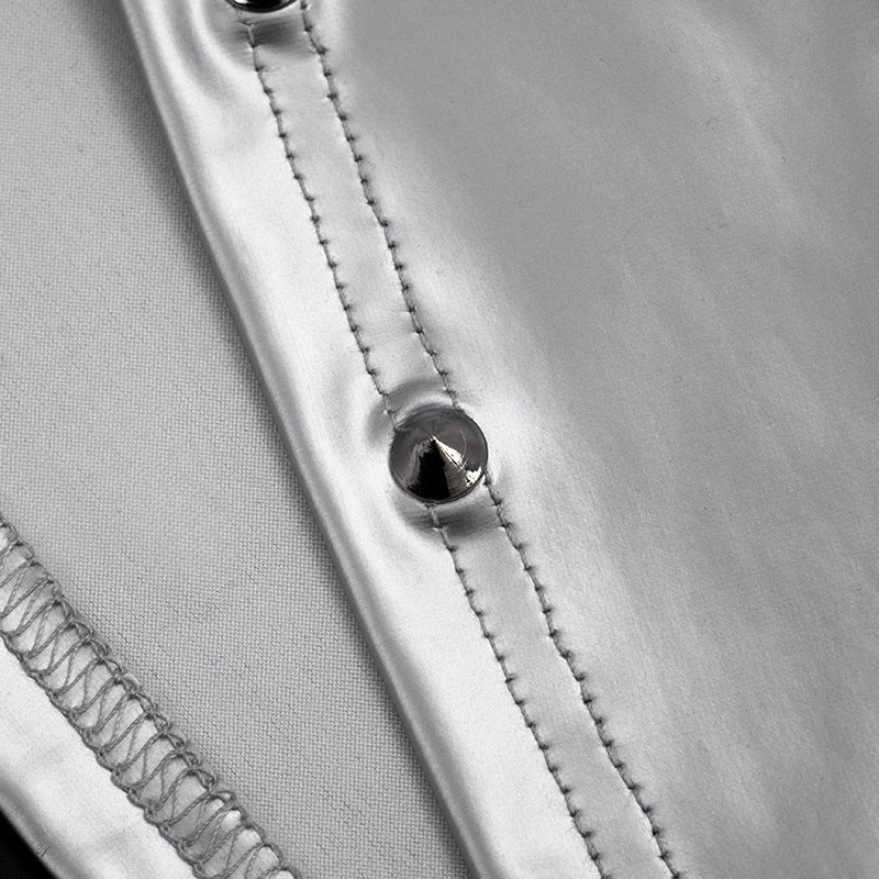 Metallic square neck rivet applique tank top