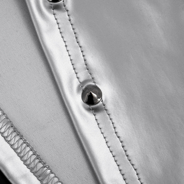 Metallic square neck rivet applique tank top