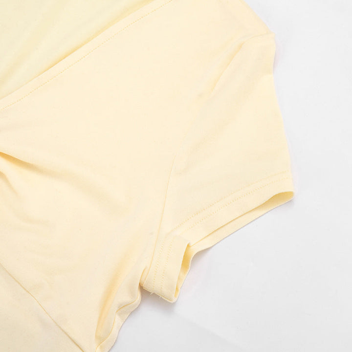 Short sleeve v neck self tie solid crop top