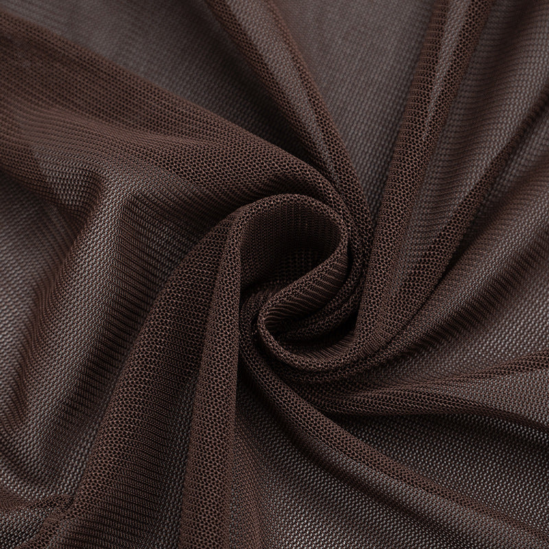 Ruched crewneck mesh solid top