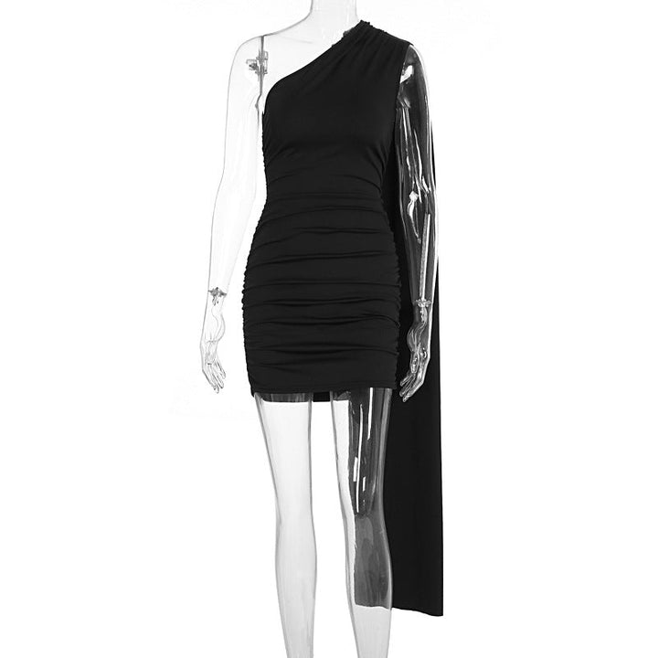 Irregular one shoulder ruched solid mini dress