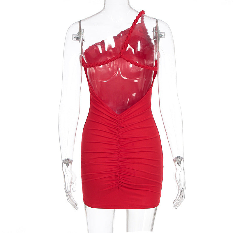 One shoulder irregular ruched backless mini dress