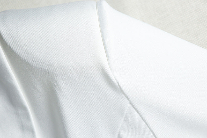 Long sleeve v neck pleated button padded mini dress