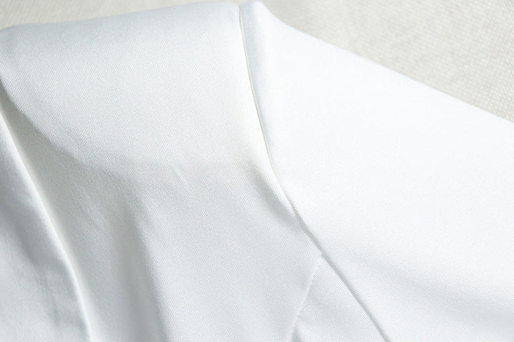 Long sleeve v neck pleated button padded mini dress