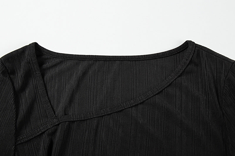 Long sleeve slit ruched irregular midi dress