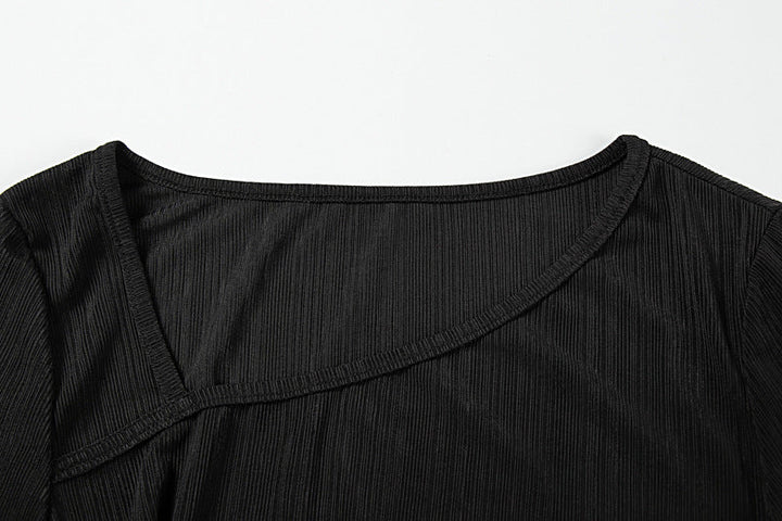 Long sleeve slit ruched irregular midi dress