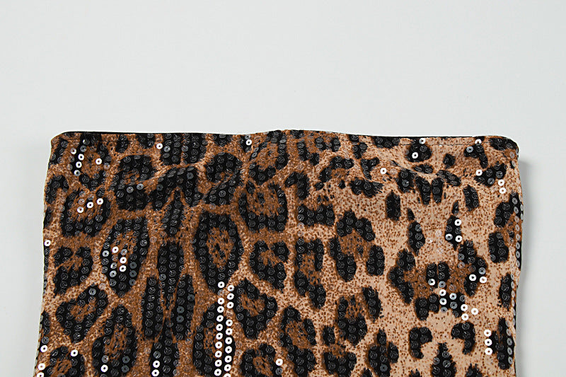 Leopard print glitter backless tube mini dress  | Leopard Print Mini Dress