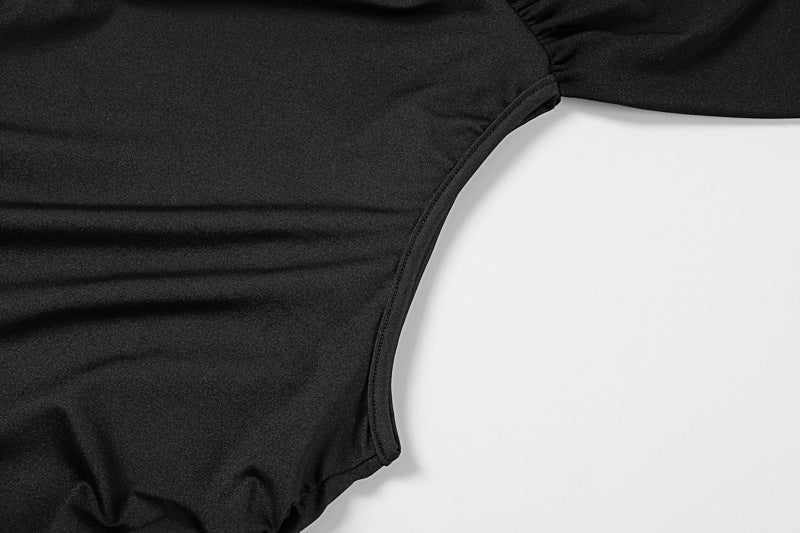 Irregular one shoulder ruched solid mini dress