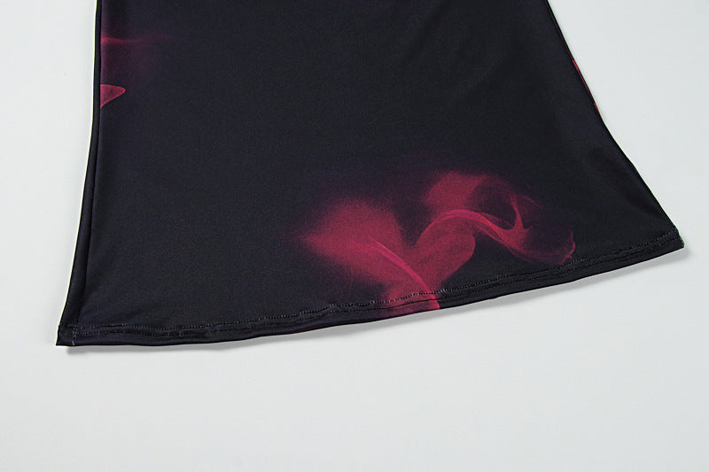 Halter cowl neck self tie print maxi skirt set