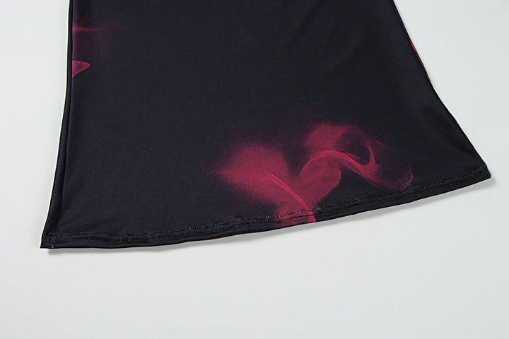 Halter cowl neck self tie print maxi skirt set