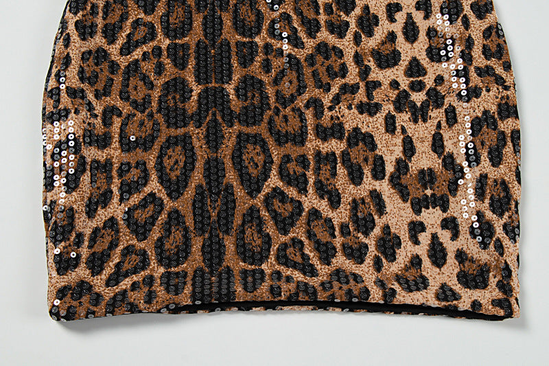 Leopard print glitter backless tube mini dress  | Leopard Print Mini Dress