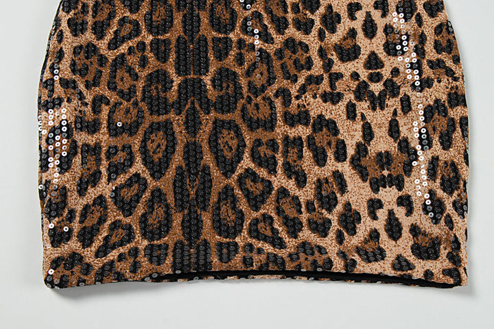 Leopard print glitter backless tube mini dress  | Leopard Print Mini Dress