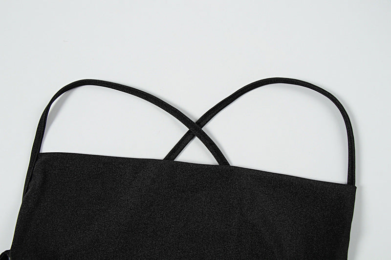 Cross back self tie square neck backless maxi dress